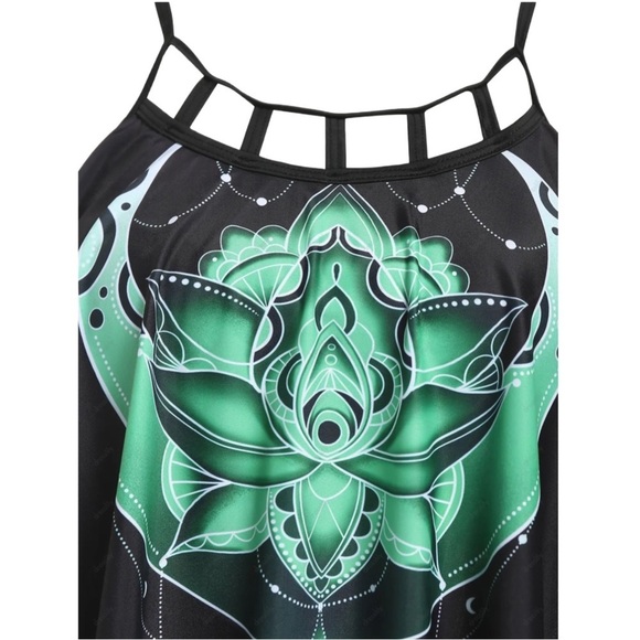 Moon Print ✦ Tankini Set ✦ Criss-Cross Caged Top + High-Waisted Bottom Size M - Picture 4 of 9